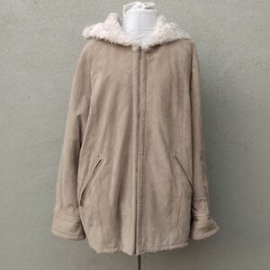 Vintage Tan Suede Coat Faux Sherpa Lined Women's XL J. Percy For Richards Martin